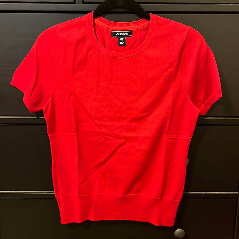 Lands’ End Rich Red short sleeved supima knit top size s/p